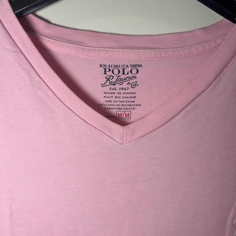 Polo Ralph Lauren Men's Light Pink V-Neck Tee - Picture 2 of 3